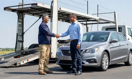 Vehicle owner beside their delivered car in Phenix City, Alabama, United States