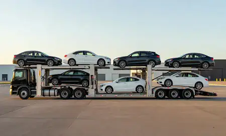 Car transporter parked in an industrial area of Phenix City, Alabama, United States