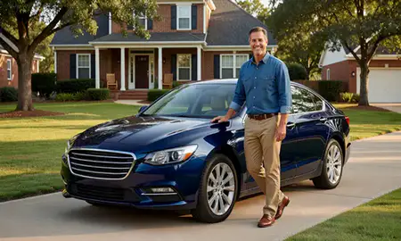 Customer with their delivered car in Tuscaloosa, Alabama, United States