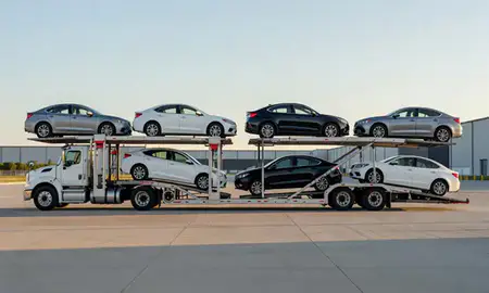 Car transporter parked in an industrial area of Tuscaloosa, Alabama, United States