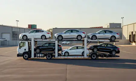 Car transporter loaded with vehicles in Vestavia Hills, Alabama, United States