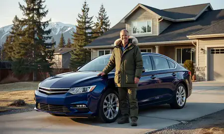 Customer with their delivered car in Alaska, United States