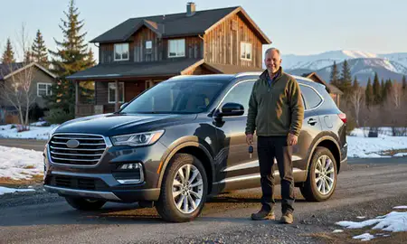 Car delivered to a driveway in Alaska, United States