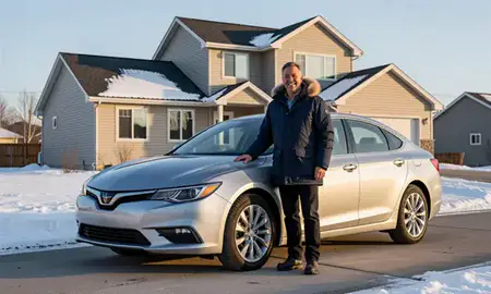 Customer with their delivered car in Anchorage, Alaska, United States