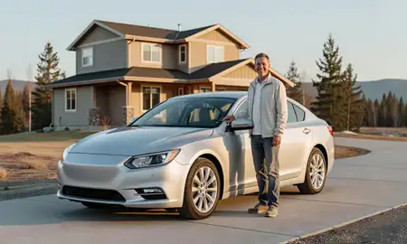 Customer with their delivered car in Badger, Alaska, United States