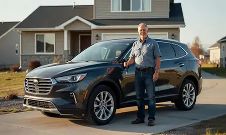 Car delivered to a driveway in Badger, Alaska, United States
