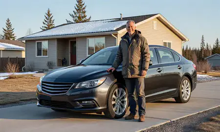 Customer with their delivered car in Bethel, Alaska, United States