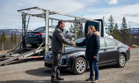 Vehicle owner beside their delivered car in Chena Ridge, Alaska, United States