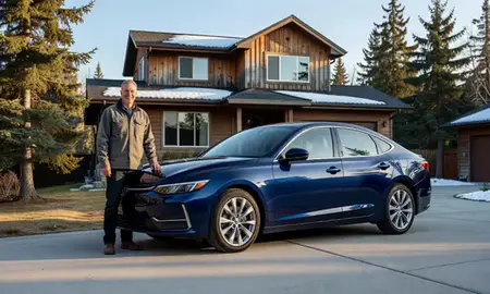 Customer with their delivered car in College, Alaska, United States