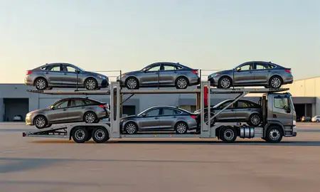 Car transporter parked in an industrial area of Fairbanks, Alaska, United States