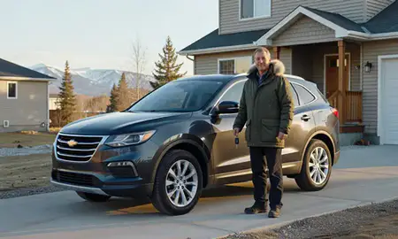 Car delivered to a driveway in Farmers Loop, Alaska, United States