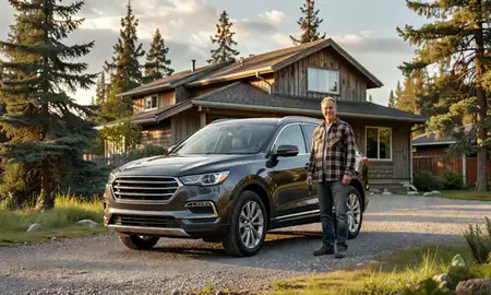 Car delivered to a driveway in Fishhook, Alaska, United States
