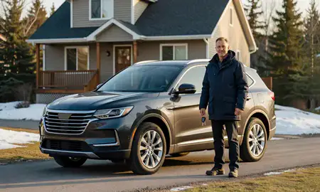 Car delivered to a driveway in Gateway, Alaska, United States