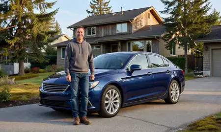 Customer with their delivered car in Juneau, Alaska, United States