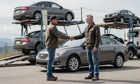 Vehicle owner beside their delivered car in Juneau, Alaska, United States