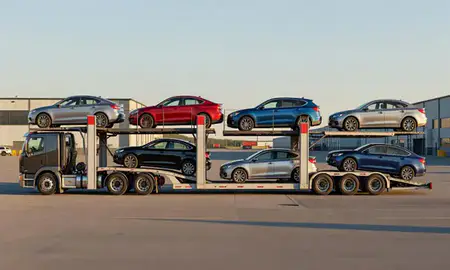 Car transporter parked in an industrial area of Juneau, Alaska, United States