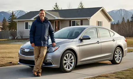 Customer with their delivered car in Kenai, Alaska, United States