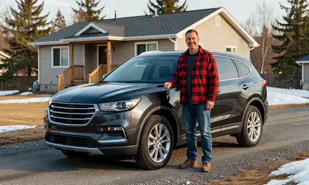 Car delivered to a driveway in Kenai, Alaska, United States