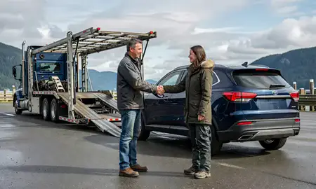 Vehicle owner beside their delivered car in Ketchikan, Alaska, United States