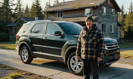 Car delivered to a driveway in Kodiak, Alaska, United States
