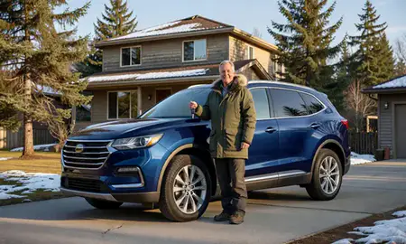 Car delivered to a driveway in North Lakes, Alaska, United States