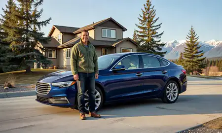 Customer with their delivered car in Palmer, Alaska, United States