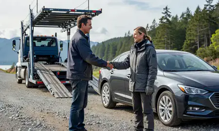Vehicle owner beside their delivered car in Sitka, Alaska, United States