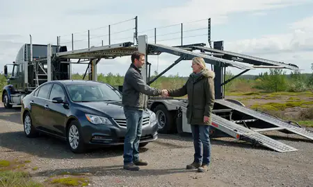 Vehicle owner beside their delivered car in Steele Creek, Alaska, United States