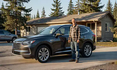 Car delivered to a driveway in Sterling, Alaska, United States