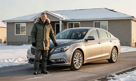 Customer with their delivered car in Utqiagvik, Alaska, United States