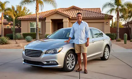 Customer with their delivered car in Arizona, United States