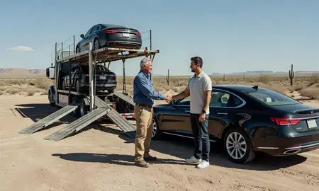 Vehicle owner beside their delivered car in Arizona, United States