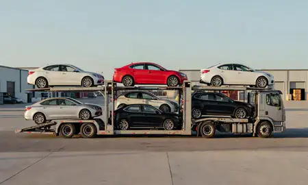 Car transporter parked in an industrial area of Apache Junction, Arizona, United States