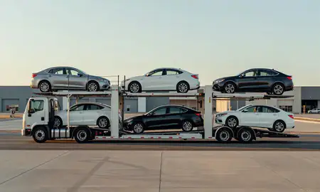 Car transporter parked in an industrial area of Avondale, Arizona, United States