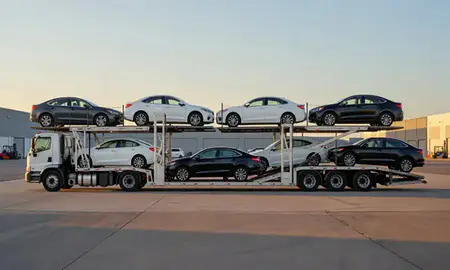 Car transporter parked in an industrial area of Buckeye, Arizona, United States