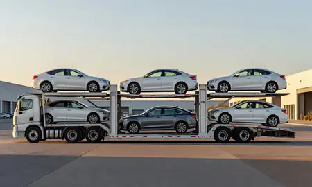 Car transporter parked in an industrial area of Casa Grande, Arizona, United States