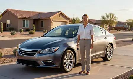 Car delivered to a driveway in Casas Adobes, Arizona, United States