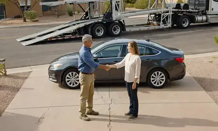 Vehicle owner beside their delivered car in Casas Adobes, Arizona, United States