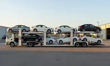 Car transporter parked in an industrial area of Casas Adobes, Arizona, United States