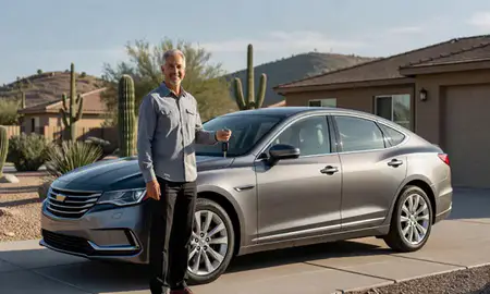 Car delivered to a driveway in Catalina Foothills, Arizona, United States