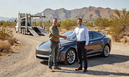 Vehicle owner beside their delivered car in Catalina Foothills, Arizona, United States