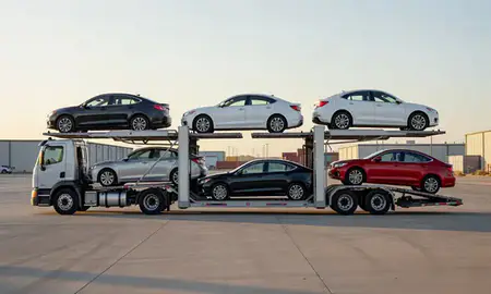 Car transporter parked in an industrial area of Catalina Foothills, Arizona, United States