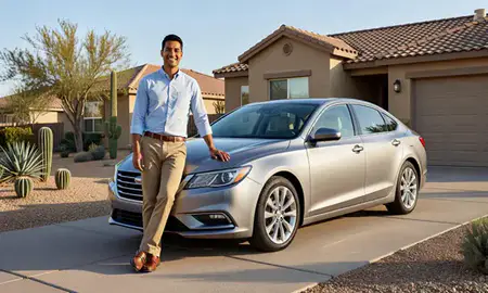 Customer with their delivered car in Chandler, Arizona, United States
