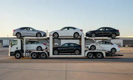 Car transporter parked in an industrial area of Chandler, Arizona, United States
