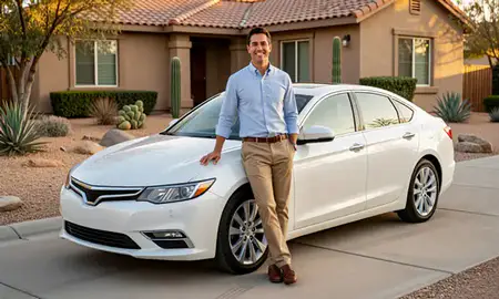 Customer with their delivered car in Gilbert, Arizona, United States