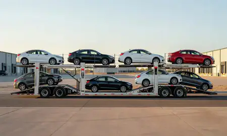 Car transporter parked in an industrial area of Gilbert, Arizona, United States