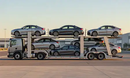 Car transporter parked in an industrial area of Glendale, Arizona, United States