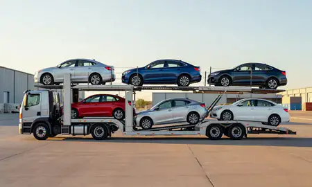 Car transporter parked in an industrial area of Goodyear, Arizona, United States