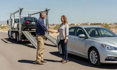 Vehicle owner beside their delivered car in Lake Havasu City, Arizona, United States