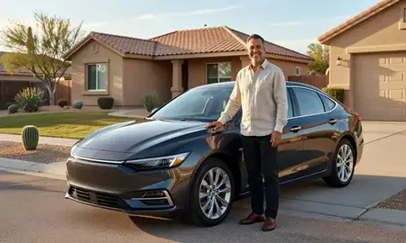 Customer with their delivered car in Marana, Arizona, United States